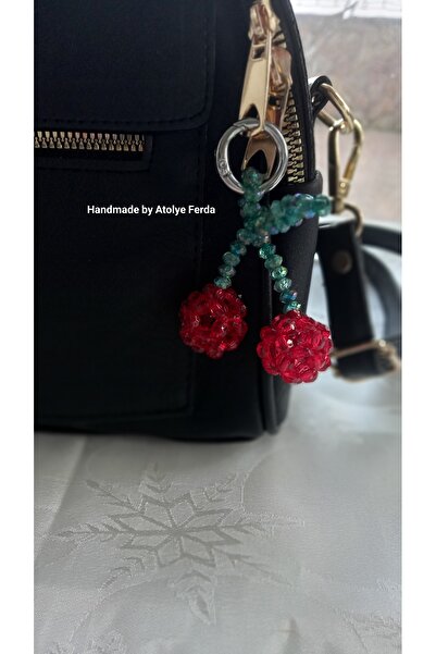 Atolye Ferda 3D الكرز نموذج الخرز محبوك حلقة رئيسية حقيبة حلية سحر