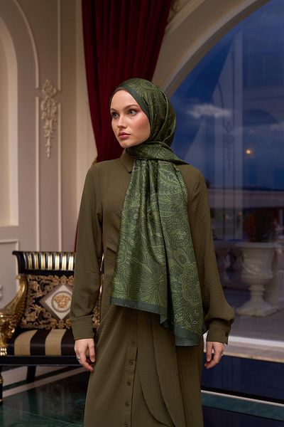 İpekhan Σάλι με μεταξωτό σχέδιο Khaki Voile - 9803-09