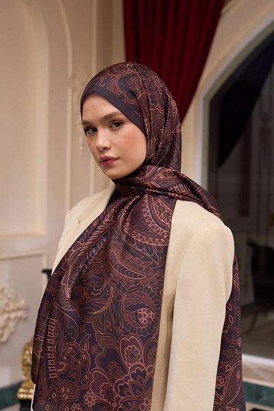 İpekhan 9803-04 Model Patterned Copper Silk Voile Shawl