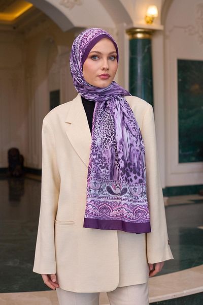İpekhan Σάλι Voile με σχέδιο Λιλά Μεταξωτό σάλι Voile - 9802-03