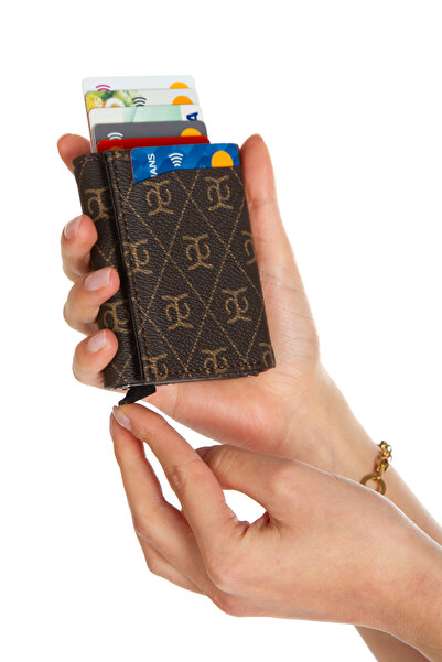 Newish Polo Newish Unisex Patterned Automatic Slide Card Holder Wallet with Mechanism
