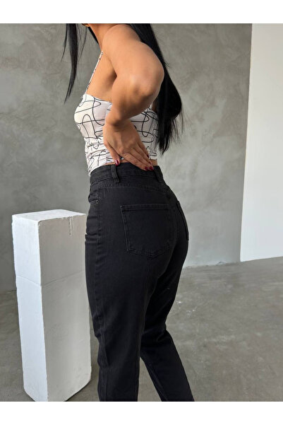 LİMABEL Contrasted Julia Black Lycra Mom Jeans