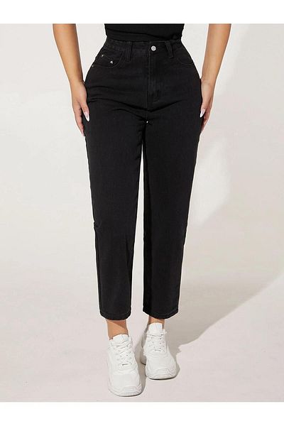 LİMABEL Black High Waist Mom Jeans - Milano Lisa Women's Skinny Trousers