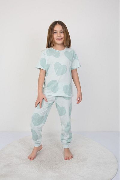 bunny hopp Set de pijamale de vară cu mâneci scurte pentru fete, 100% bumbac, cu imprimeu inimă