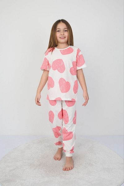 bunny hopp Girls' 100% Cotton Summer Short Sleeve Pajamas Set-Heart Pattern