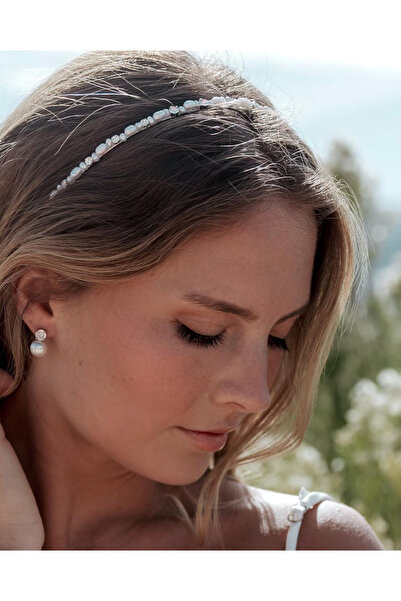 CSR AKSESUAR Special Day Bridal Crown with Silver Pearls & Zircon Stones