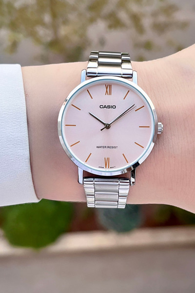 Casio Silver Color Women's Wristwatch with Pink Cord