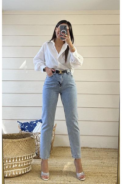 LİMABEL Milano Mystery Zaha Dores Tatum - Blugi Boyfriend Blue, Blugi pentru femei Fadeless Mom Recovery