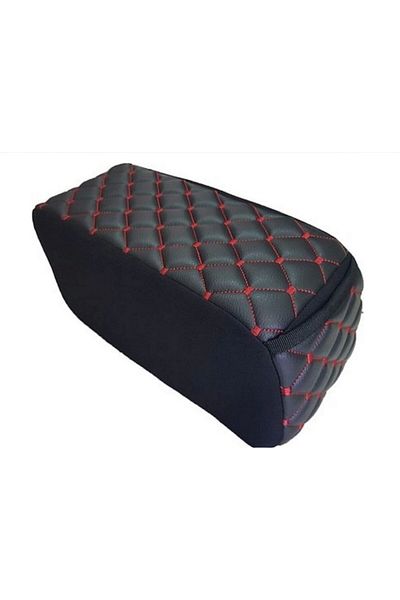 Ecarteks Black Leather and Red Patterned Luxury Auto Armrest and Rest - Mount with Pockets and Screwless