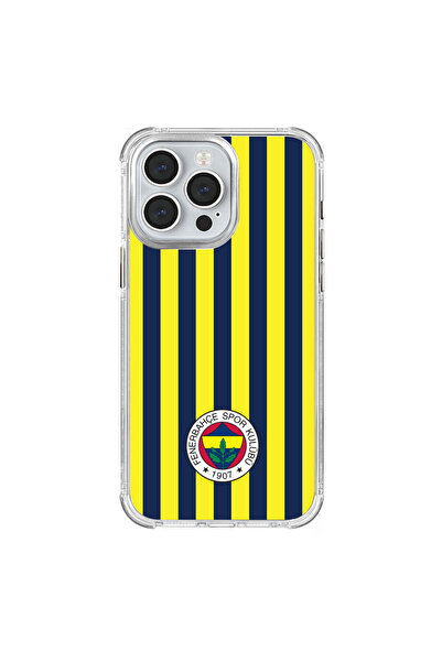Fenerbahçe iPhone 15 Pro Max uyumlu Fenerbahçe Çubuklu Şeffaf Telefon Kılıfı