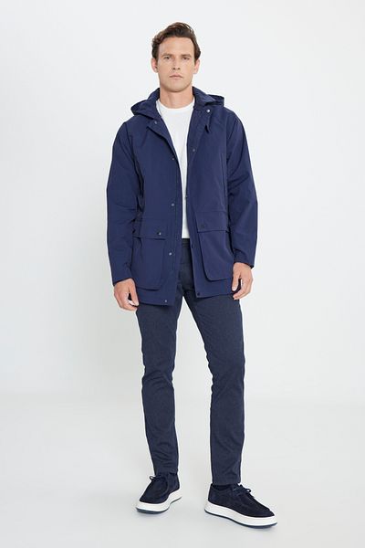 AC&Co / Altınyıldız Classics Ανδρικό παλτό Navy Blue - με κουκούλα, γιακάς, ζεστό, αντιανεμικό