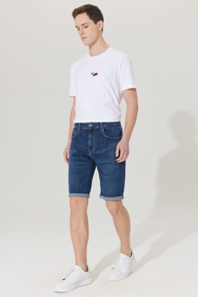 AC&Co / Altınyıldız Classics Ανδρικό Σκούρο Μπλε Slim Fit Slim Fit Βαμβακερό ελαστικό τζιν σορτς