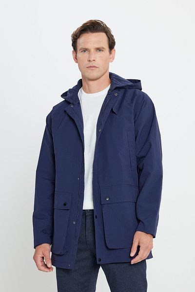 AC&Co / Altınyıldız Classics Ανδρικό παλτό Navy Blue - με κουκούλα, γιακάς, ζεστό, αντιανεμικό