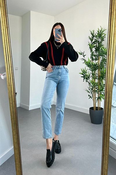 LİMABEL Milano Mystery Zaha Dores Stager Jaxen - Blugi Mom cu talie înaltă pentru femei, cu lycra și spălat cu zăpadă
