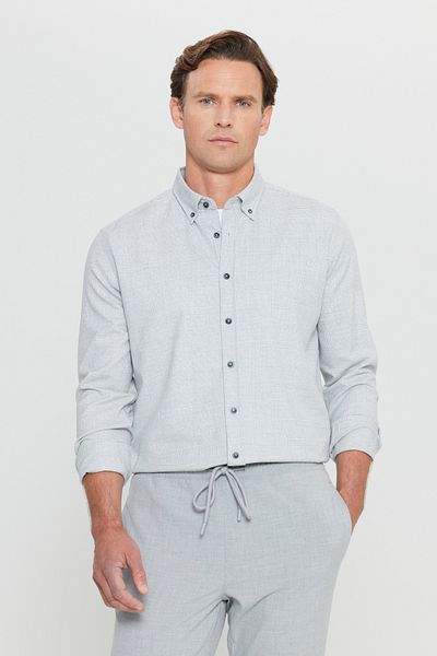 ALTINYILDIZ CLASSICS Flexible Oxford Gray Slim Fit Shirt - Slim Fit, Buttoned Collar