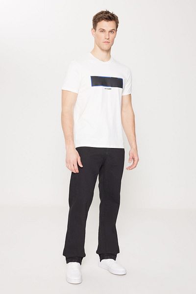 ALTINYILDIZ CLASSICS Men's White Slim Fit Narrow Cut Crew Neck Cotton Patterned T-Shirt
