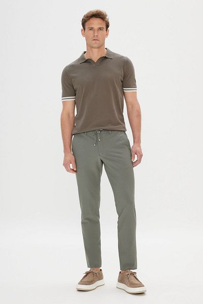 AC&Co / Altınyıldız Classics Men's Khaki Slim Fit Slim Fit Tie Waist Side Pocket Seersucker Patterned Trousers