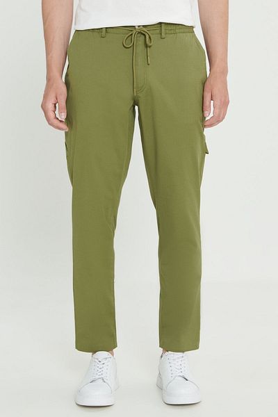 AC&Co / Altınyıldız Classics Ανδρικό παντελόνι χακί oversize - ελαστικό βαμβακερό, δεμένο στη μέση, πλαϊνή τσέπη