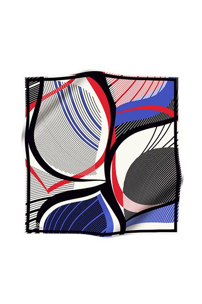Vissona 100% Twill Silk ριγέ γεωμετρικό σχέδιο Λευκό - Saks Χρώμα 90x90 Σχήμα ραπτικής κασκόλ: Ράψιμο στο χέρι