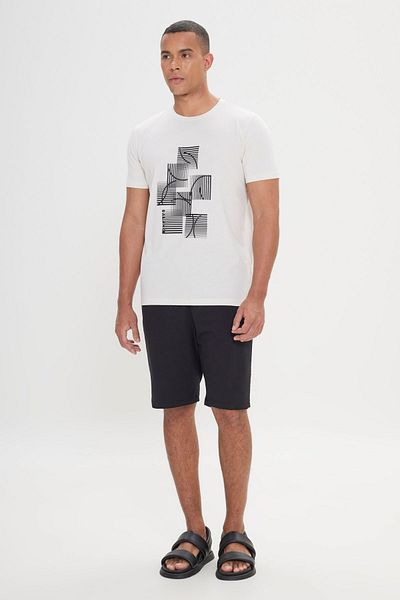 AC&Co / Altınyıldız Classics Pánské světle šedé tričko Standard Fit Regular Fit 100% bavlna s potiskem s výstřihem