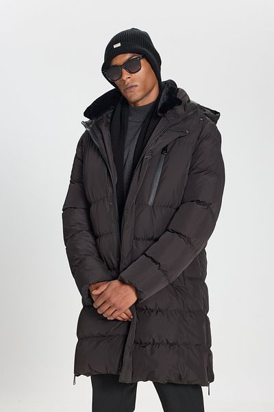 AC&Co / Altınyıldız Classics Μαύρο ανδρικό παλτό - Standard Fit με γιακά και πλαϊνές τσέπες με φερμουάρ