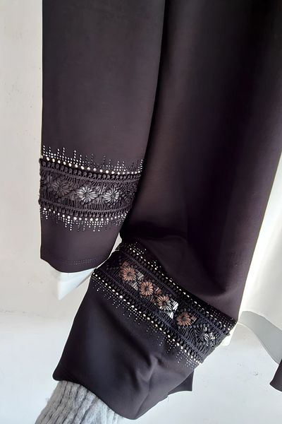 Hanezza Cardigan din bumbac pieptănat din viscoză, cu dantelă, mărime mare - negru