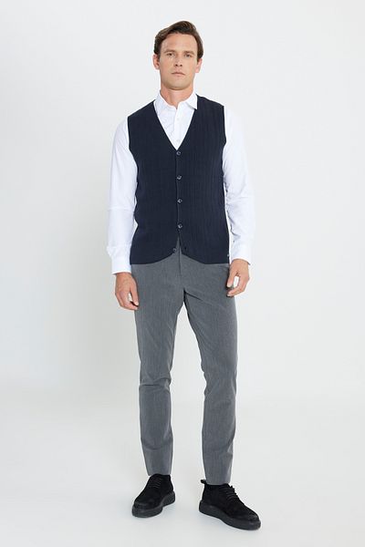 ALTINYILDIZ CLASSICS Ανδρικό πλεκτό γιλέκο Navy Blue 100% βαμβακερό κανονικό Fti κανονική εφαρμογή με λαιμόκοψη σε V λαιμόκοψη