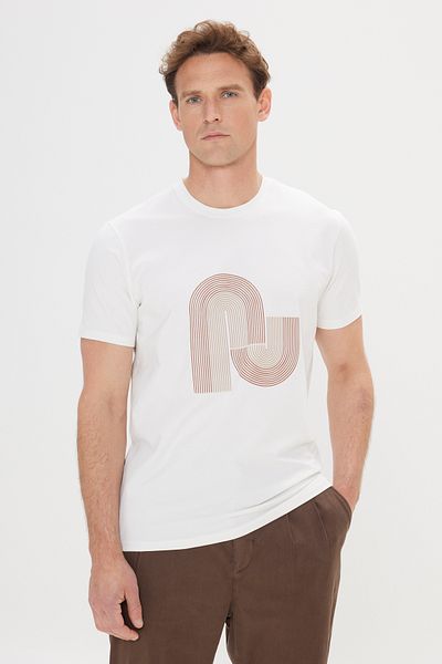 ALTINYILDIZ CLASSICS Schmal geschnittenes, dehnbares, bedrucktes T-Shirt aus Baumwolle mit Rundhalsausschnitt
