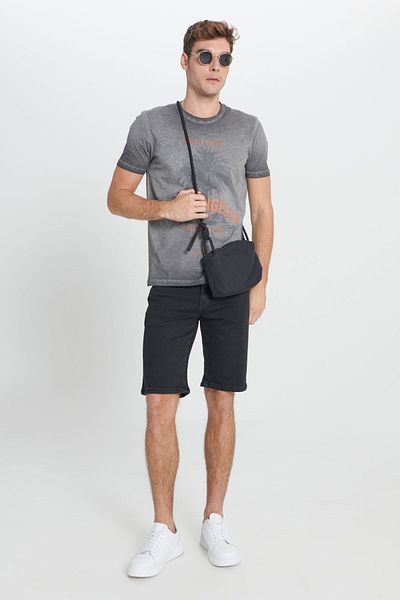 AC&Co / Altınyıldız Classics Anthrazitfarbenes Standard-Fit-T-Shirt mit normaler Passform und ausgestelltem Rundhalsausschnitt aus 100 % Baumwolle