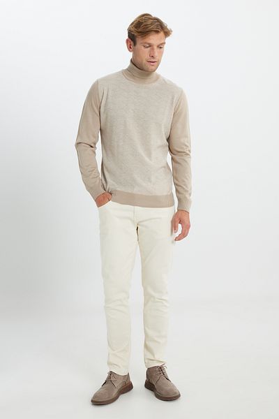 ALTINYILDIZ CLASSICS Beige-Light Beige Men's Knitwear Sweater - Non-Pilling, Full Turtleneck, Patterned