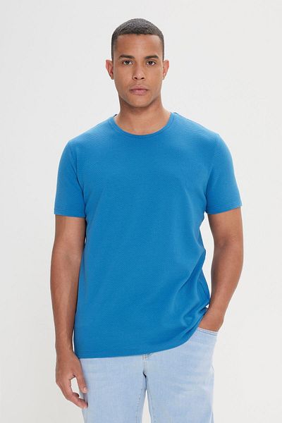 AC&Co / Altınyıldız Classics Ανδρικό μπλουζάκι Indigo Slim Fit Crew Neck με μαλακό κουμπί Modal