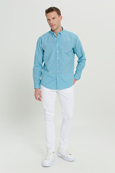 AC&Co / Altınyıldız Classics Πράσινο βαμβακερό ανδρικό πουκάμισο - Άνετη εφαρμογή, γιακά με κρυφό κουμπί, καρό σχέδιο