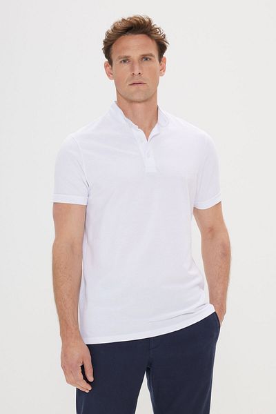 ALTINYILDIZ CLASSICS Λευκό Slim Fit Ανδρικό T-shirt - 100% βαμβάκι, γιακάς σταντ