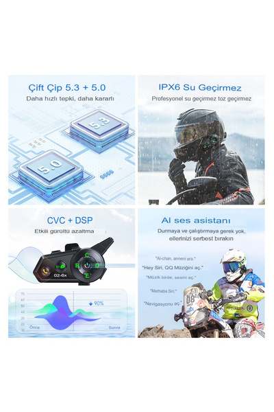 EN SİGA 6 Kişi Eşleşmeli    2 Kişi Uyumlu Konuşmalı Motosiklet İntercom 500m Mesafeli Müzik Paylaşımlı