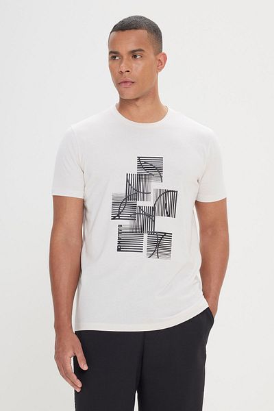 AC&Co / Altınyıldız Classics Pánské světle šedé tričko Standard Fit Regular Fit 100% bavlna s potiskem s výstřihem