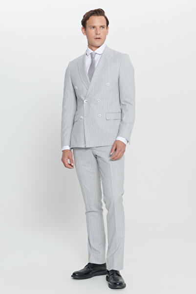 ALTINYILDIZ CLASSICS Ekstra Slim Fit Dar Kesim Kırlangıç Yaka Çizgili Takım Elbise