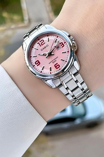 Casio Silver Color Women's Wristwatch with Pink Cord