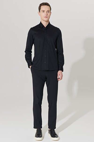 ALTINYILDIZ CLASSICS Erkek Siyah Slim Fit Dar Kesim Gizli Düğme Yaka %100 Pamuk Gömlek