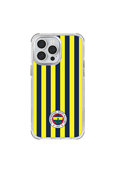 Fenerbahçe iPhone 14 Pro Max Uyumlu Fenerbahçe Çubuklu Şeffaf Telefon Kılıfı