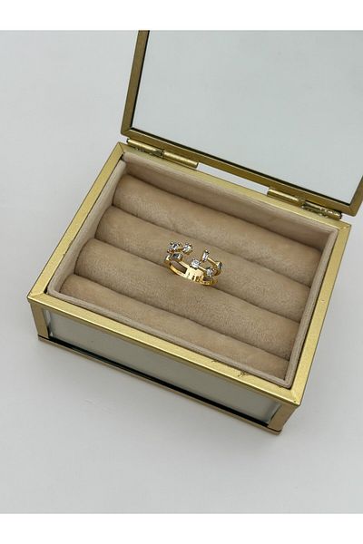 Jerie Gold Geometric Stone Front Adjustable Ring