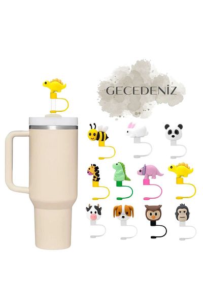 GECEDENİZ Stanley Animal Three-Dimensional Yellow Straw Stopper