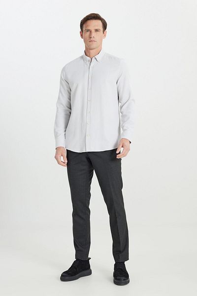 ALTINYILDIZ CLASSICS Βαμβακερό Slim Fit Slim Fit με κουμπιά γιακά Dobby Beige πουκάμισο