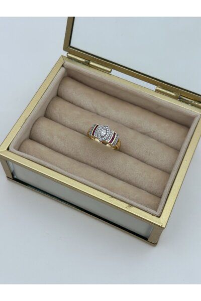 Jerie Gold Oval Figure Burgundy Stone Edge Adjustable Ring