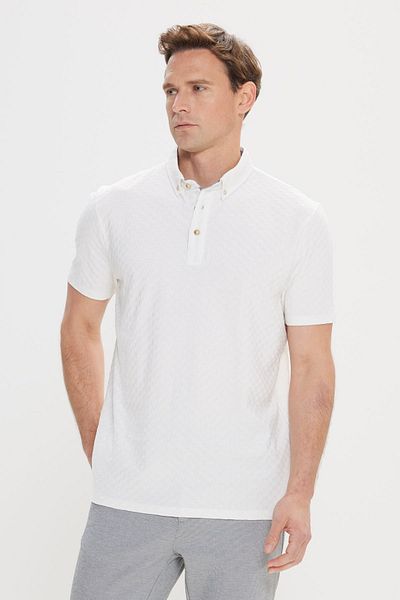 ALTINYILDIZ CLASSICS Weißes Herren-T-Shirt mit normaler Passform, entspannter Passform, 100 % Baumwolle, Jacquard-Polokragen