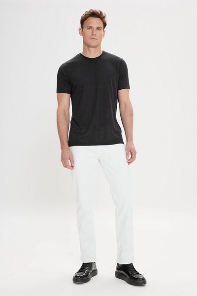 ALTINYILDIZ CLASSICS Pánské černé triko Slim Fit Slim Fit Linen Look Crew Neck