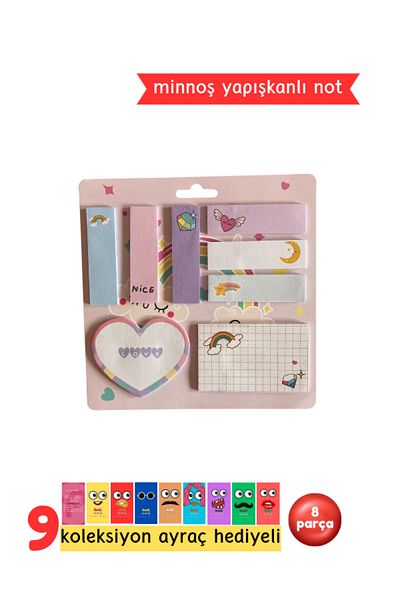 Pembe Pasaj Cute Adhesive Note Paper - 8 Pieces Pink Kawaii Post-It Set - Index - Index