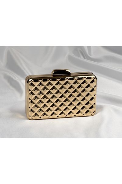 Store Geometric Patterned Gold Metal Evening Dress Bag