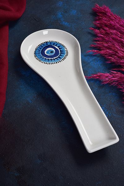 Piatti Naturali Ceramic Evil Eye Pattern Dirty Spoon Holder Countertop Ladle Spoon Coaster