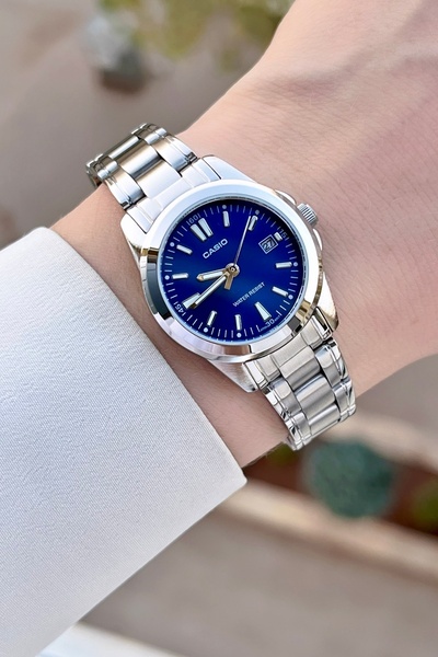 Casio Silver Color Women's Wristwatch with Dark Blue Cord