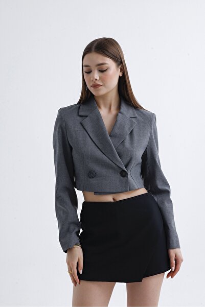 Ivy Clo Vatkalı Crop Blazer Ceket Gri